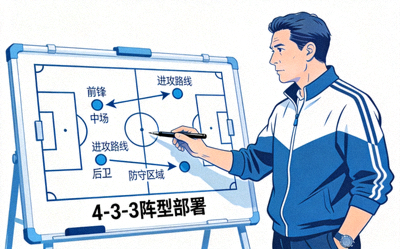 足球战术分析板：教练讲解4-3-3阵型部署